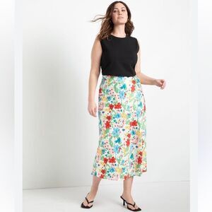 Eloquii Women's Floral Satin Midi Skirt Size 26 Floral Print